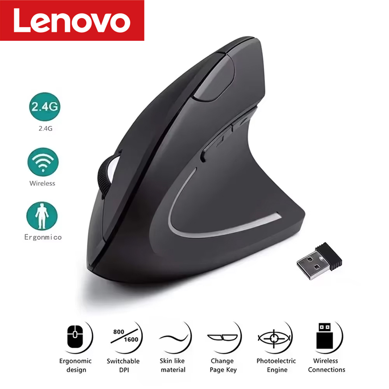 Ergonomic Mouse Vertical - Ratón Vertical Inalámbrico Lenovo 2.4G Bluetooth,
