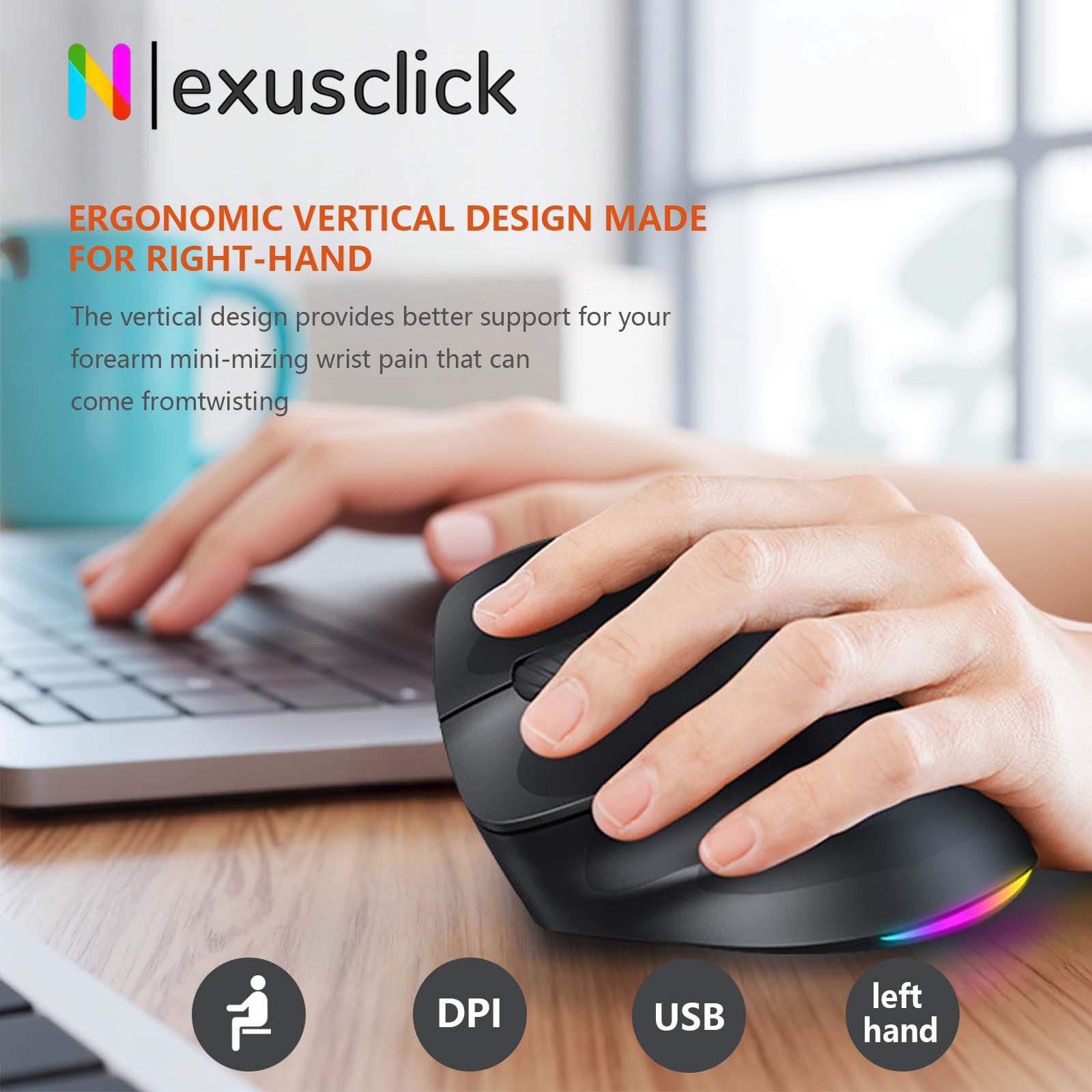 Ergonomic Mouse Vertical - Ratón Inalámbrico Ergonómico Vertical para Zurdos